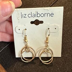 Liz Claiborne Polished Gold Interlocking Hoop Drop Earrings